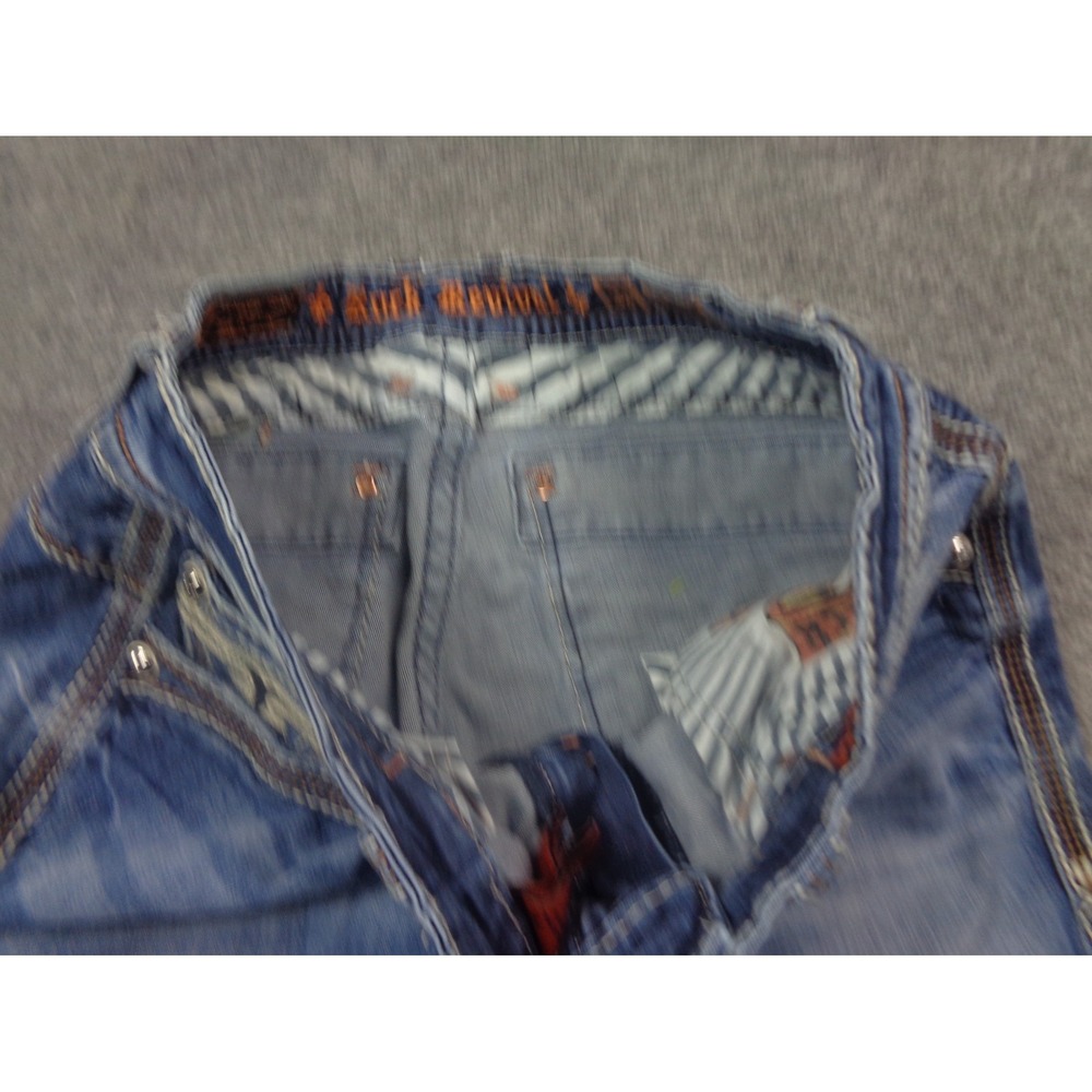 Rock Revival Jeans Mens 38 Blue Prater Straight Leg Embellished Y2K Distressed - Picture 7 of 15